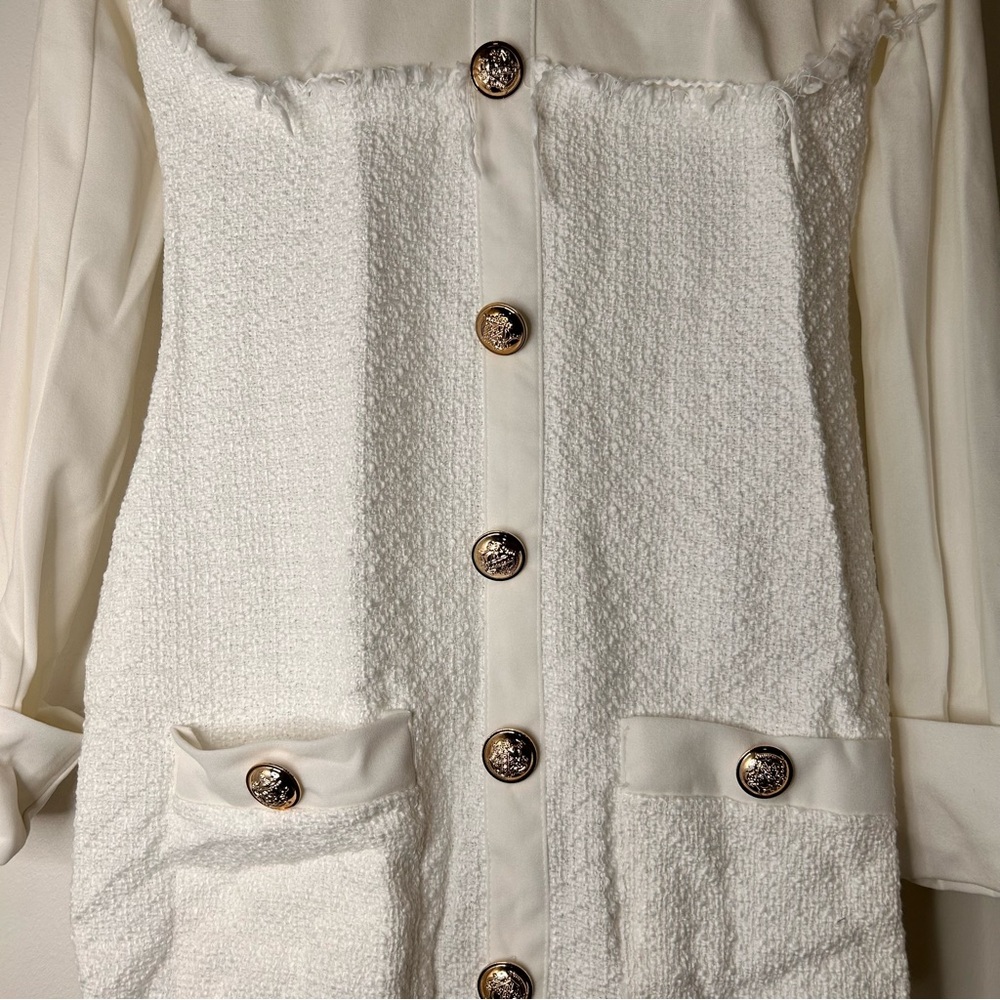 CBR White Tweed Textured Mini Dress - Size Small - Picture 6 of 15